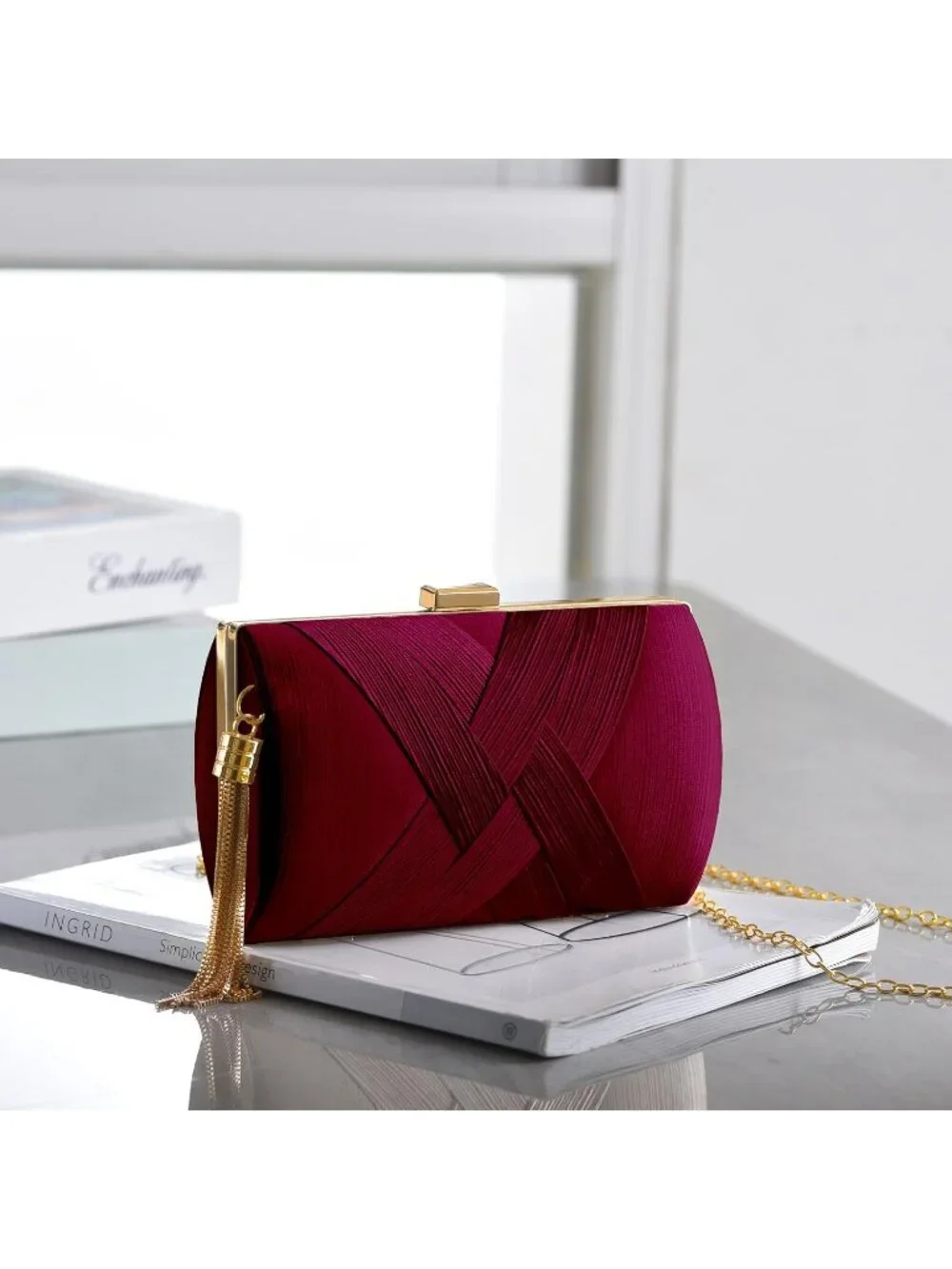 👜 Women's Wine Red Tassel Evening Clutch bag Crossbody Night out Clutch Purses